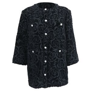 Chanel Camellia Floral-Print Button-Down Blazer in Black Velvet